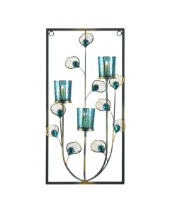 PEACOCK THREE CANDLE WALL SCONCE